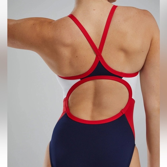 TYR Women's One-Piece Swimsuit in Navy, Red, and White - Picture 4 of 6